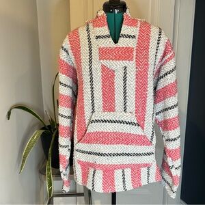 Baja Joe unisex Striped pink, white and gray Mexican blanket Sweater hoodie larg
